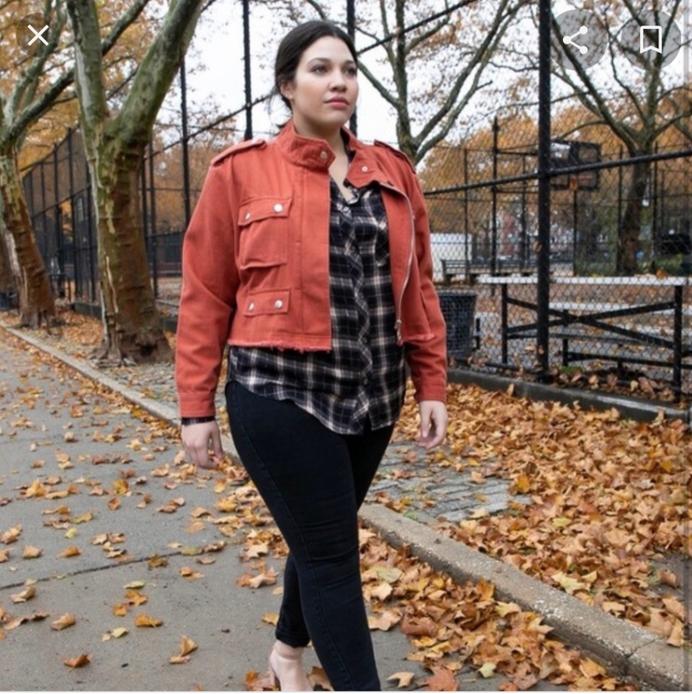 Cropped rust denim jacket